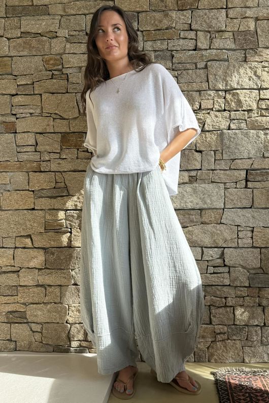 Tasha Cushion Cotton Balloon Barrel Pant Pearl